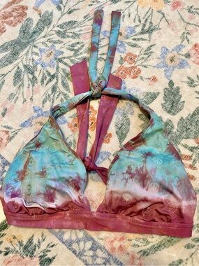 Lucky Brand Peace Sign Embroidered Tie Dye Bikini Top